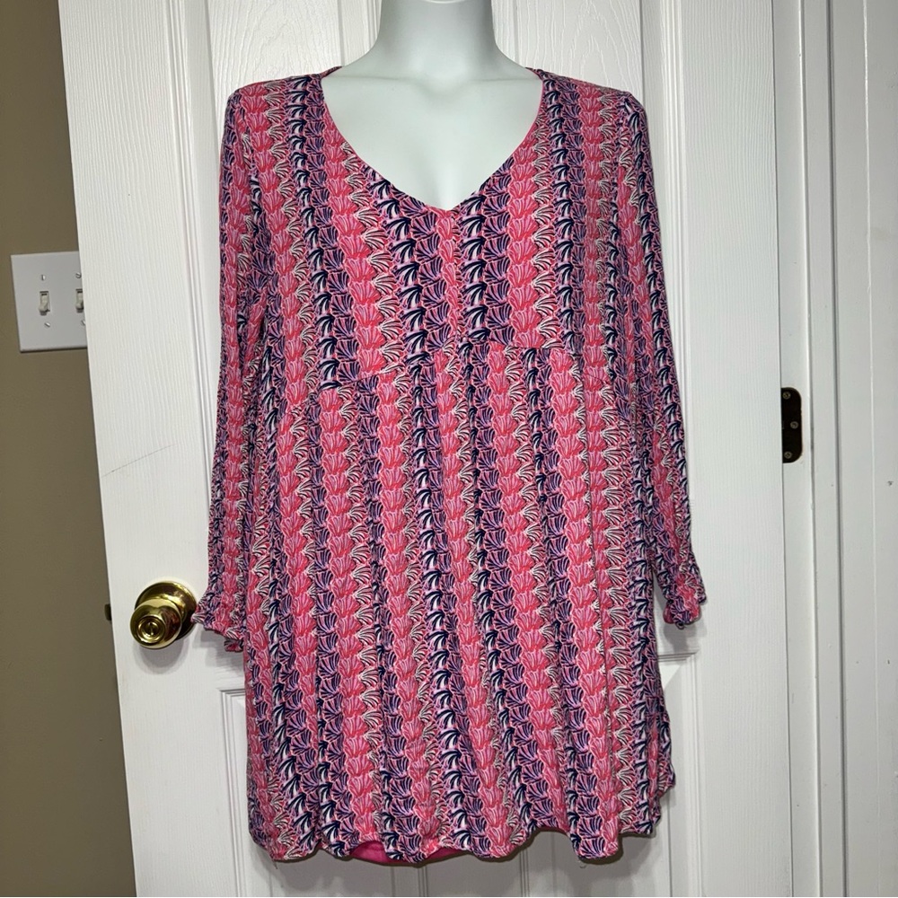 SIMPLY SOUTHERN Babydoll Dress Scallop V Neck Popover Ruffle Long Sleeve Top XL